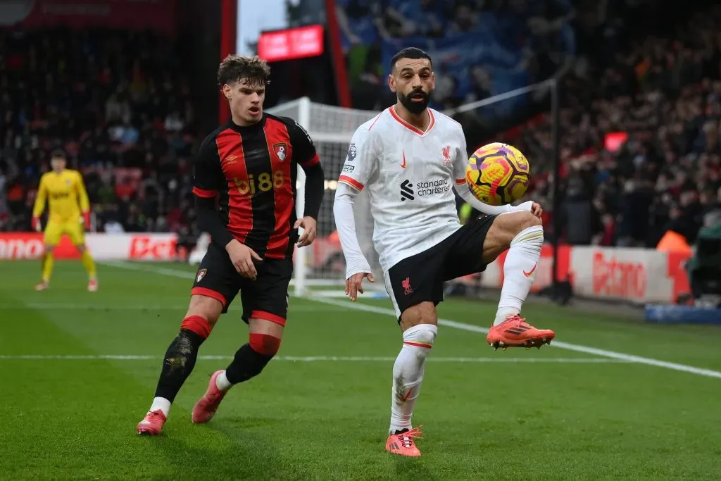 BOURNEMOUTH, ENGLAND – FEBRUARY 01: Mohamed Salah of Liverpool in action during the Premier League match between AFC Bournemouth and Liverpool FC at Vitality Stadium on February 01, 2025 in Bournemouth, England. (Photo by Mike Hewitt/Getty Images)