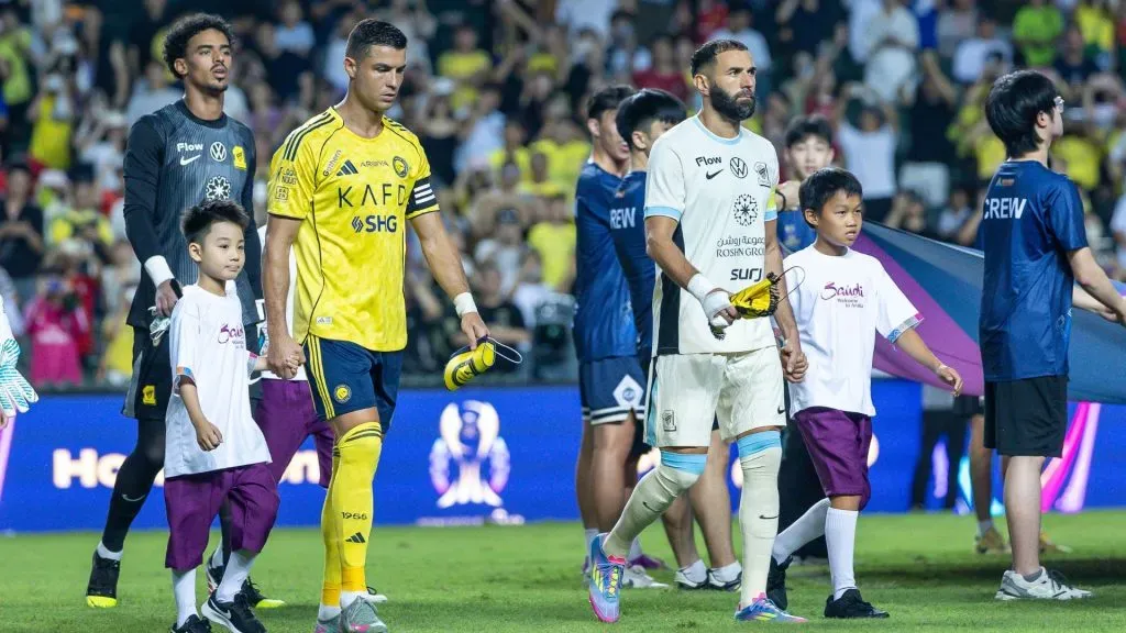 Cristiano Ronaldo e Benzema na Supercopa da Arábia Saudita (Foto: Yu Chun Christopher Wong/Eurasia Sport Images/Getty Images)