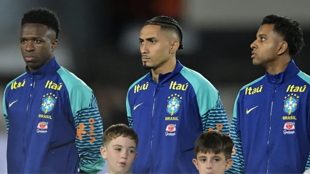 Trio da Seleção Brasileira atua no futebol espanhol, por Real Madrid e Barcelona, respectivamente (Foto: Marcelo Endelli/Getty Images)