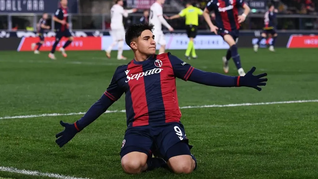 Santiago Castro, do Bologna, comemora gol de sua equipe durante a partida da Série A. Foto: Alessandro Sabattini/Getty Images