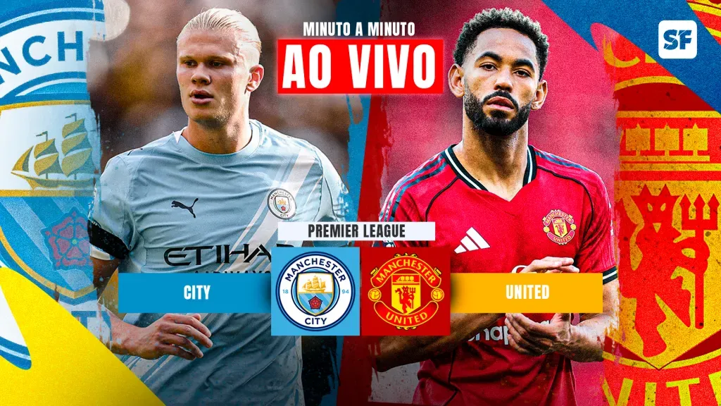 Manchester City x Manchester United (Foto Haaland: Michael Regan/Getty Images) (Foto: Matheus Cunha: Michael Regan/Getty Images)