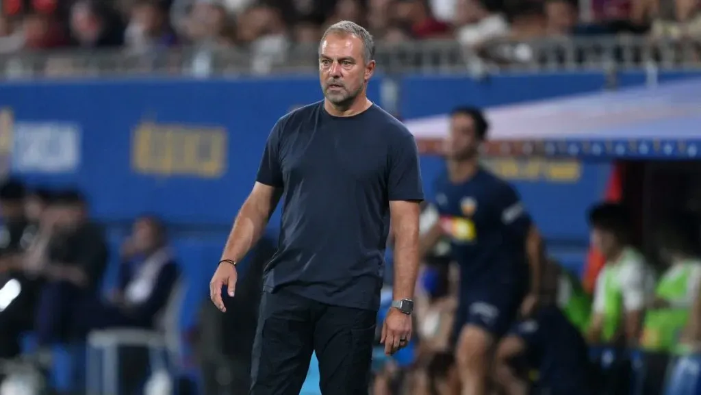 BARCELONA, SPAIN – SEPTEMBER 14: Hansi Flick, Head Coach of FC Barcelona, reacts during the LaLiga EA Sports match between FC Barcelona and Valencia CF at Estadi Johan Cruyff on September 14, 2025 in Barcelona, Spain. (Photo by David Ramos/Getty Images)