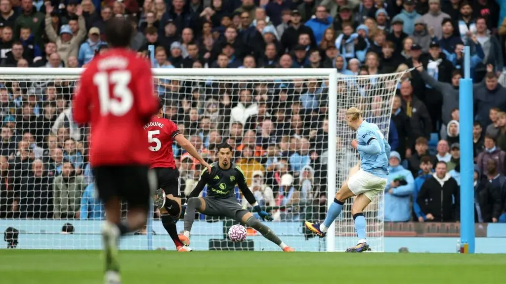 Haaland foi personagem decisivo no clássico de Manchester (Foto: Carl Recine/Getty Images)