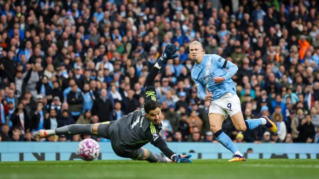 Erling Haaland foi o grande destaque do Manchester City no clássico contra o United. Foto: Michael Regan/Getty Images