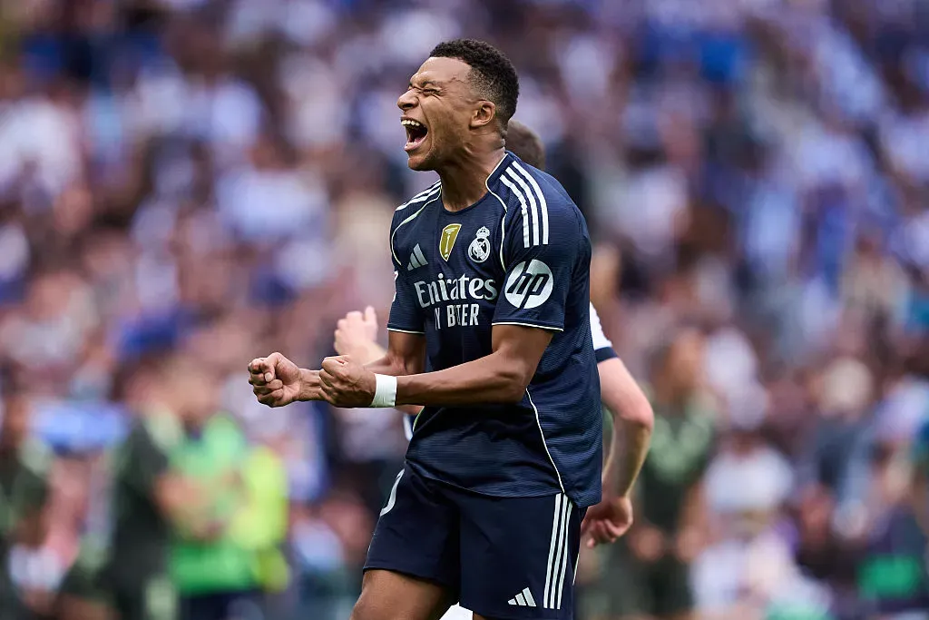 Mbappé comemora Real Madrid x Olympique. Juan Manuel Serrano Arce/Getty Images.