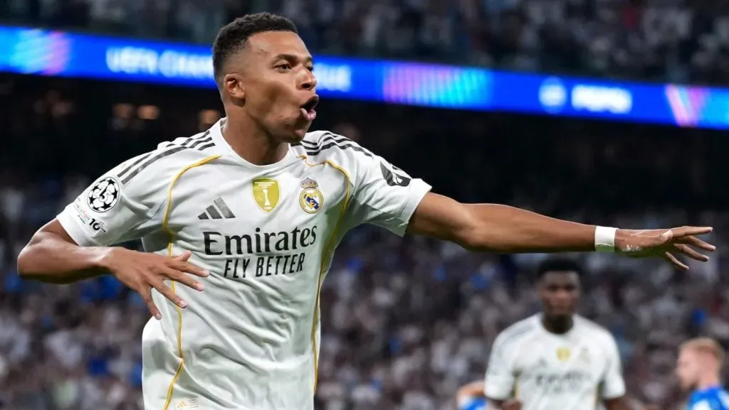Mbappé comemora a vitória do Real Madrid. Foto: Mateo Villalba Sanchez/Getty Images