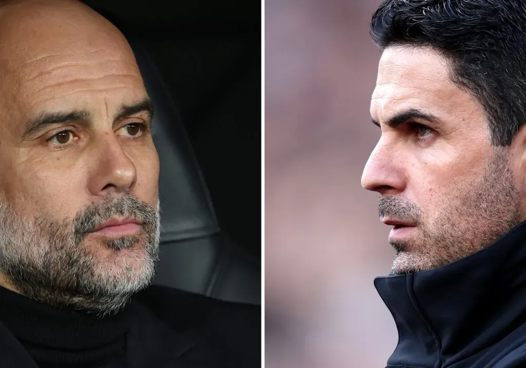 Guardiola (esquerda) e Mikel Arteta (direita), do Arsenal. Treinador do City comentou que se ele ganhar a Liga, não será porque trabalhou muito, mas porque gastou muito. (Foto: Clive Brunskill/Getty Images) e (Foto: Julian Finney/Getty Images)