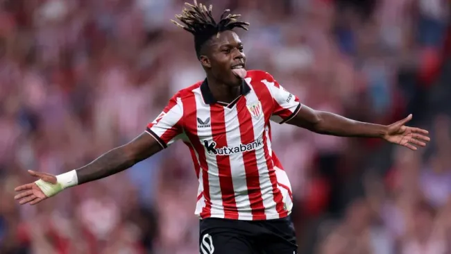 Nico Williams, do Athletic Club, comemora gol durante partida da LaLiga: Foto: Ion Alcoba Beitia/Getty Images