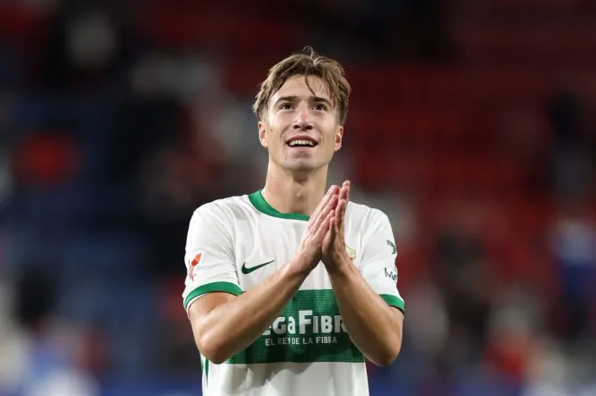 David Affengruber pelo Elche. (Photo by Ion Alcoba Beitia/Getty Images)