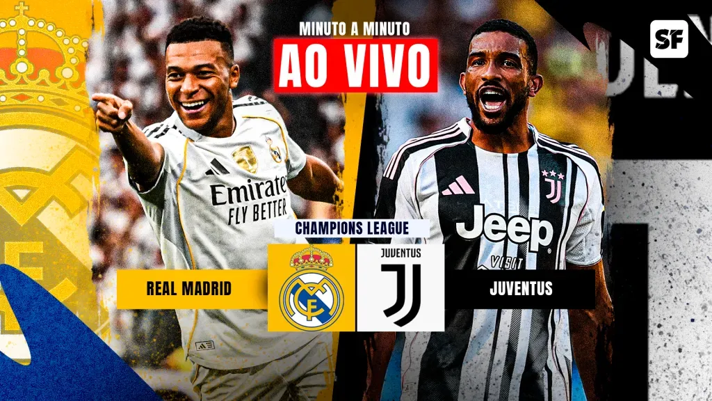 Real Madrid x Juventus: onde assistir ao vivo jogo da Champions League. Fotos: Mbapé/Real Madrid (Denis Doyle/Getty Images); Bremer/Juventus (Lars Baron/Getty Images)