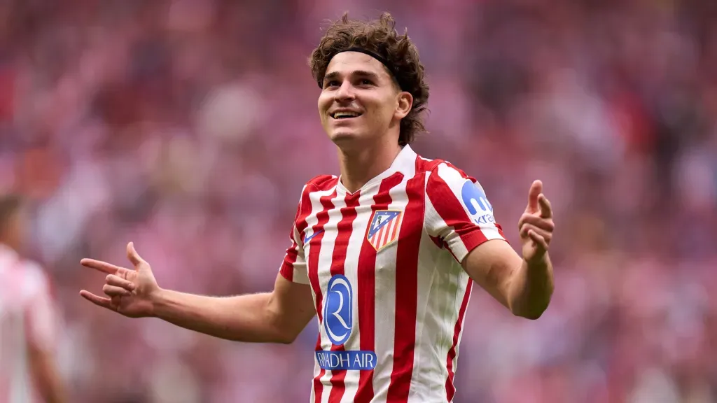 Julián Alvarez comemora pelo Atlético de Madrid;. (Foto: Angel Martinez/Getty Images)