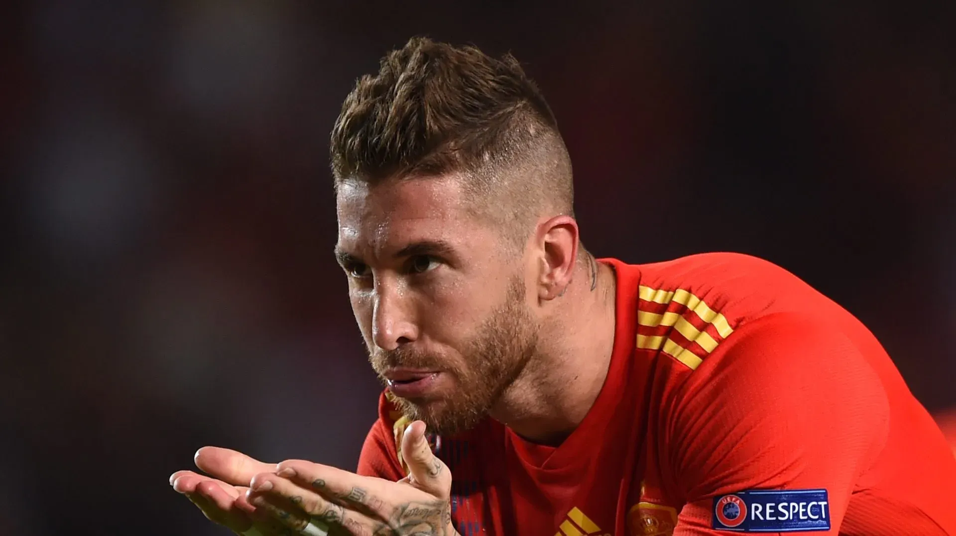 Sergio Ramos, da Espanha, comemora após marcar o quinto gol da sua equipe na partida da Liga A, Grupo 4, da Liga das Nações da UEFA entre Espanha e Croácia, realizada no Estádio Manuel Martínez Valero, em 11 de setembro de 2018, em Elche, Espanha. (Foto: Denis Doyle/Getty Images)
