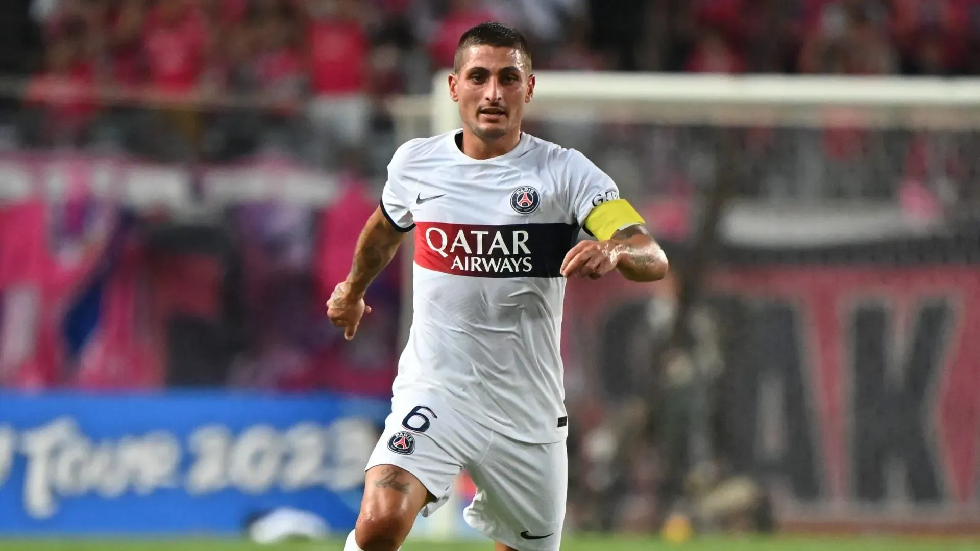 Marco Verratti, do Paris Saint-Germain, em ação durante o amistoso de pré-temporada entre Cerezo Osaka e Paris Saint-Germain, no Estádio Yanmar Nagai, em 28 de julho de 2023, em Osaka, Japão. (Foto de Kenta Harada/Getty Images)