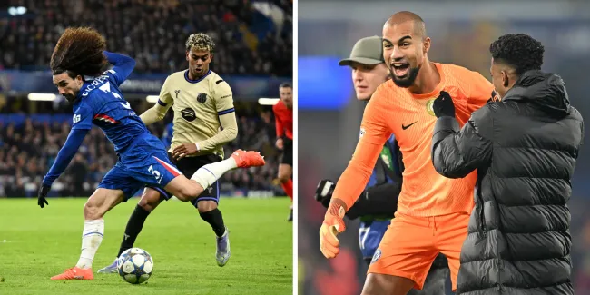 Jogadores em campo em Chelsea x Barcelona