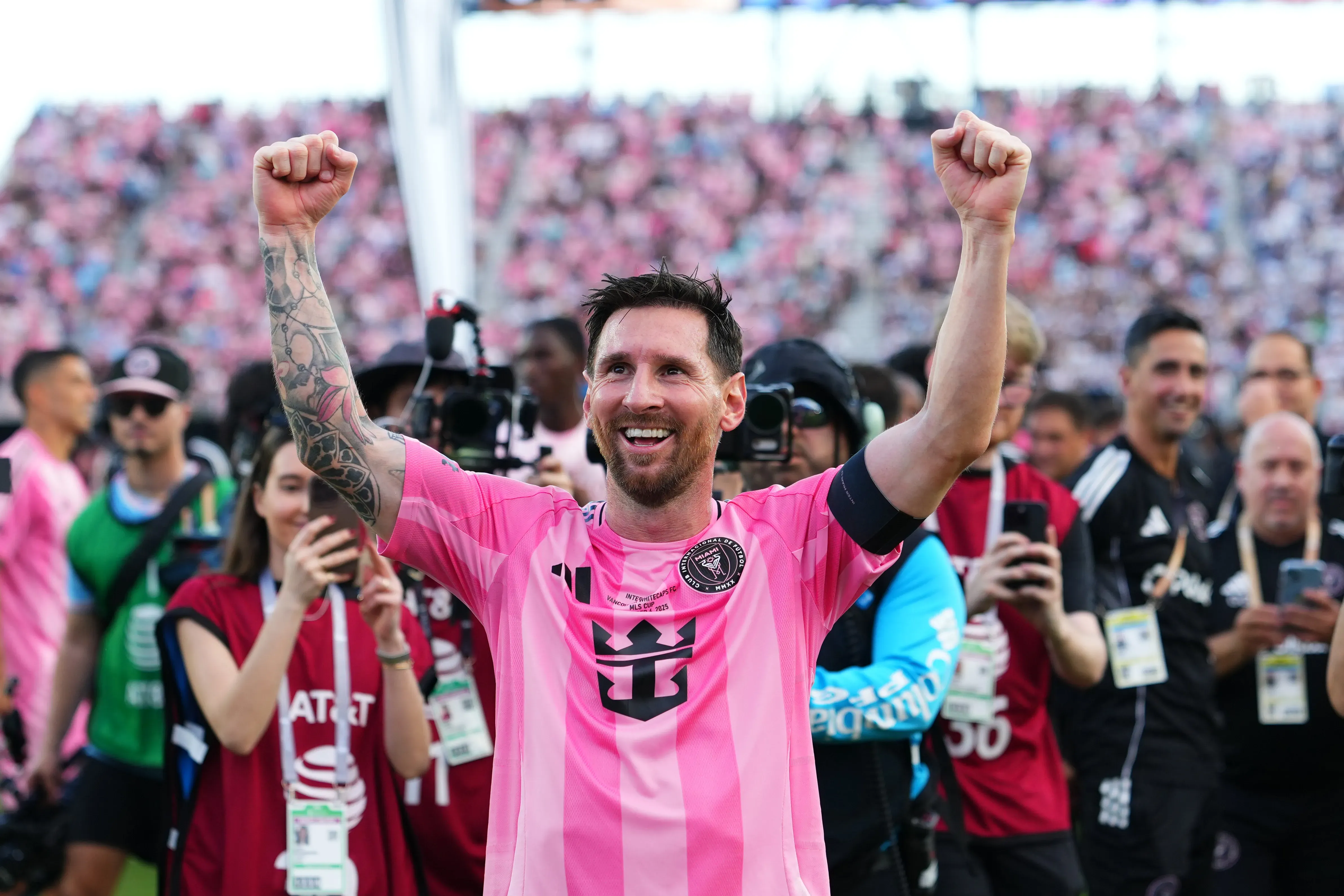 Messi após a partida entre Inter Miami e Whitecaps que decidiu o título da MLS. (Foto: Rich Storry/Getty Images)