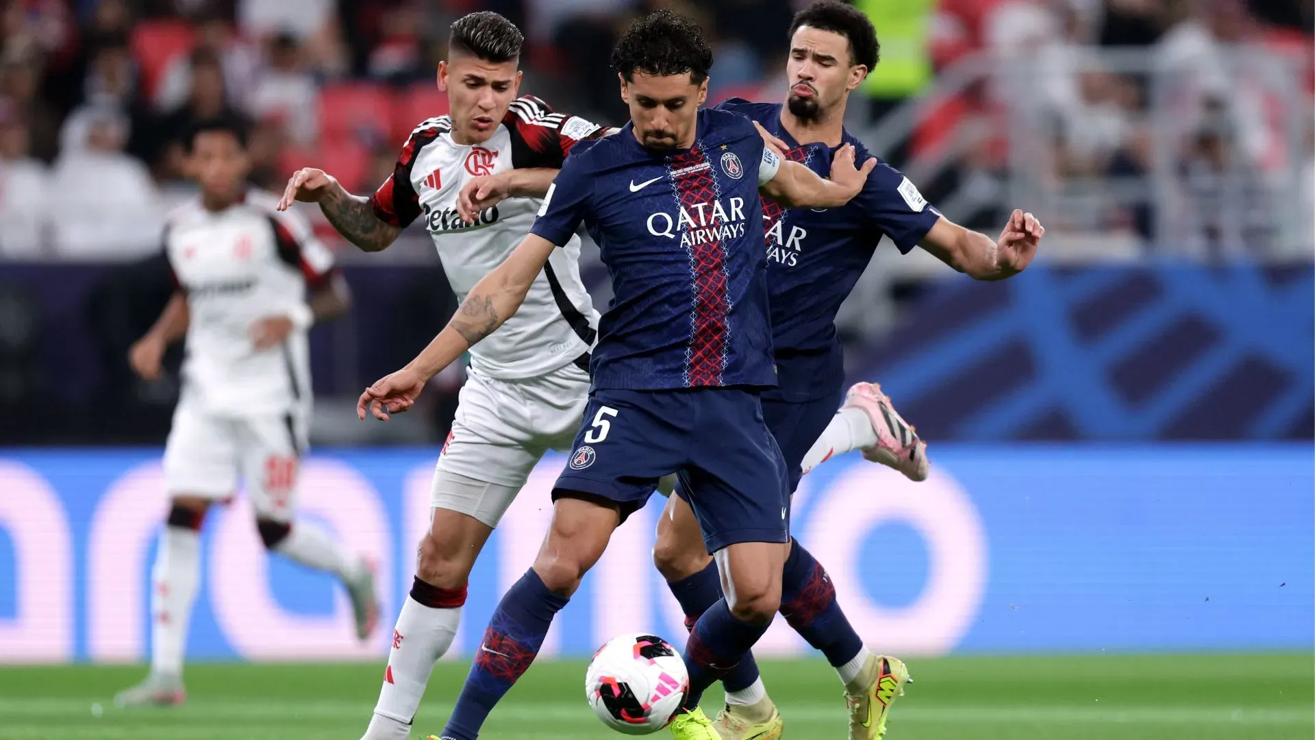 Marquinhos disputou lances na partida entre PSG e Flamengo (foto: divulgação/Getty Images