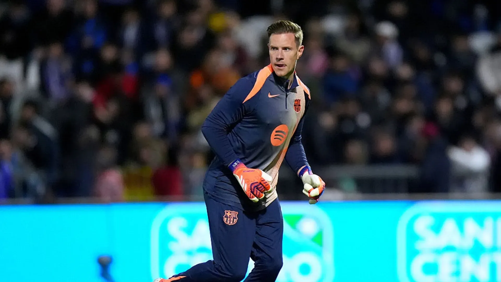 Ter Stegen durante aquecimento de Guadalajara e Barcelona.
