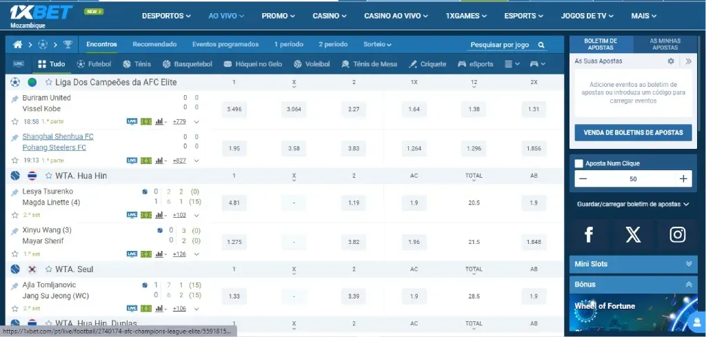 Apostas Ao vivo 1xbet