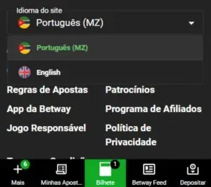 Idiomas da Betway Moçambique