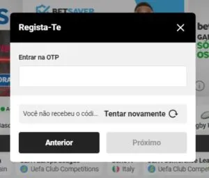 Insira o OTP betway