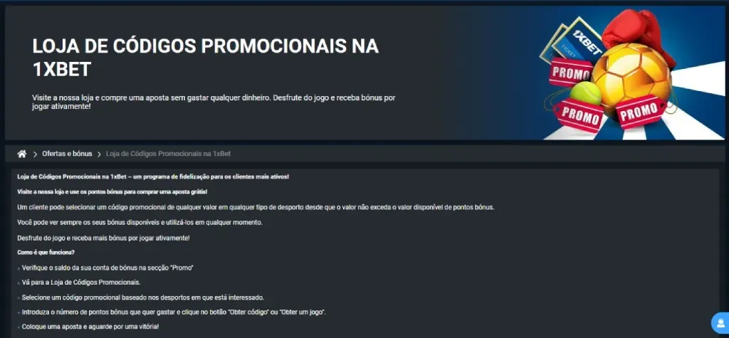 Loja de códigos promocionais 1xBet Mozambique