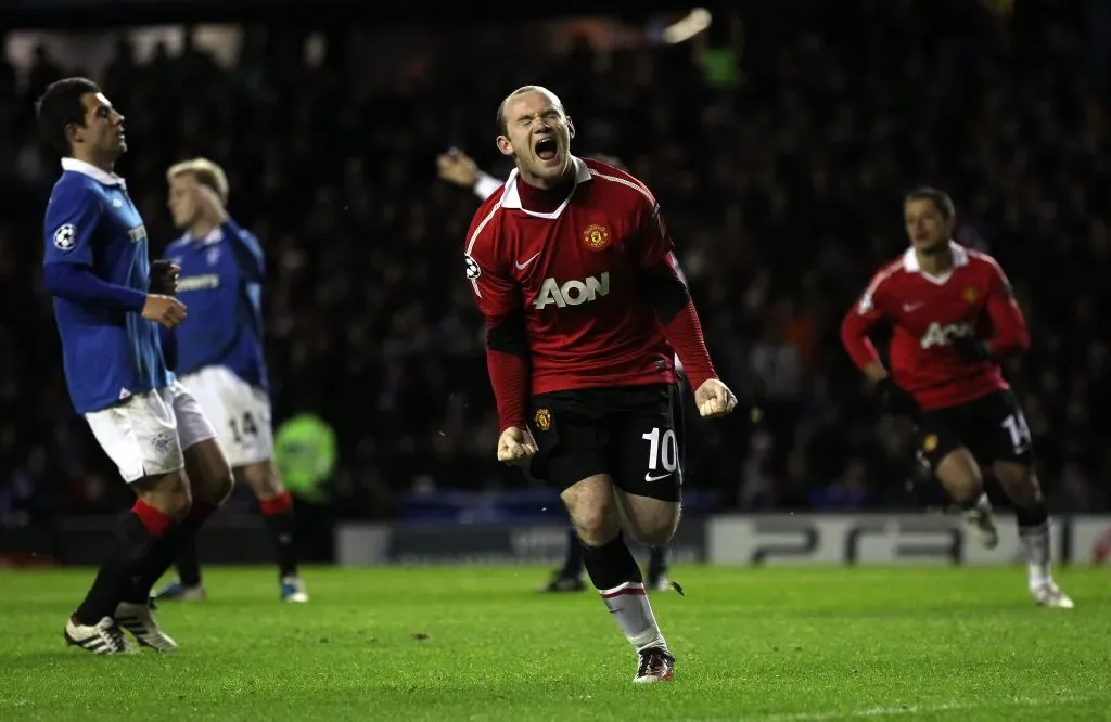 Último jogo: Rooney celebra golo do United contra o Rangers, em 2010. Foto: Alex Livesey/Getty Images.