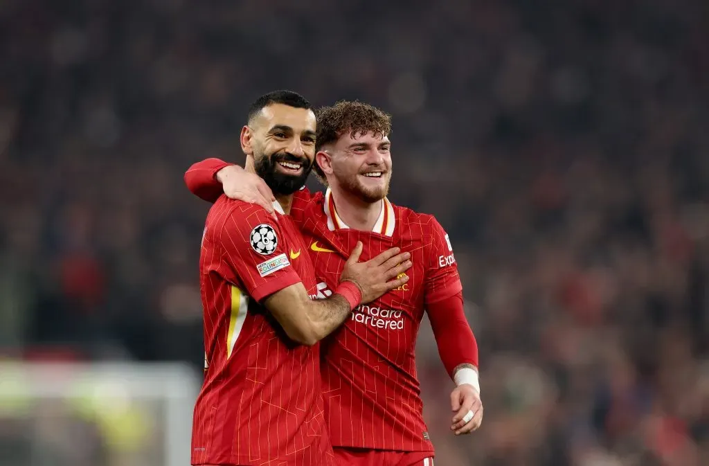 Mohamed Salah e Harvey Elliott fizeram os golos do Liverpool. Foto: Carl Recine/Getty Images.