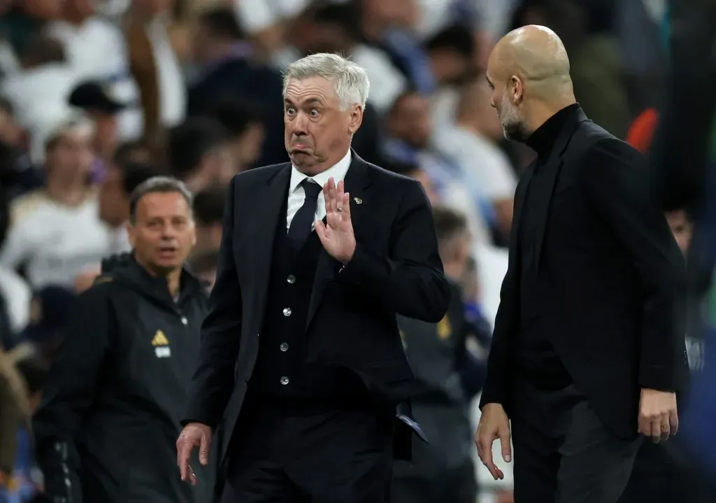 Carlo Ancelotti e Pep Guardiola. Foto: Clive Brunskill/Getty Images.