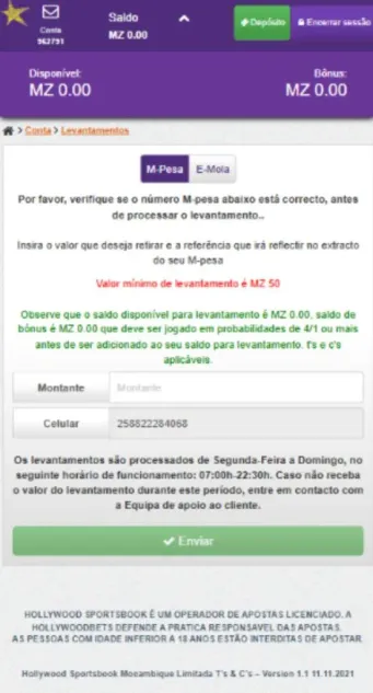 Como fazer levantamentos na Hollywoodbets