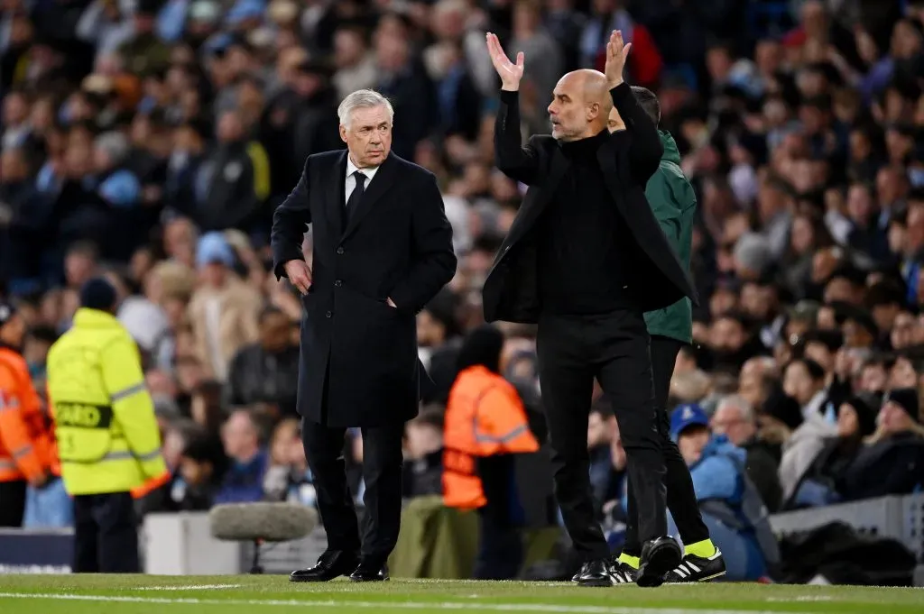 Ancelotti e Guardiola duelam novamente na Champions League. Foto: Stu Forster/Getty Images.