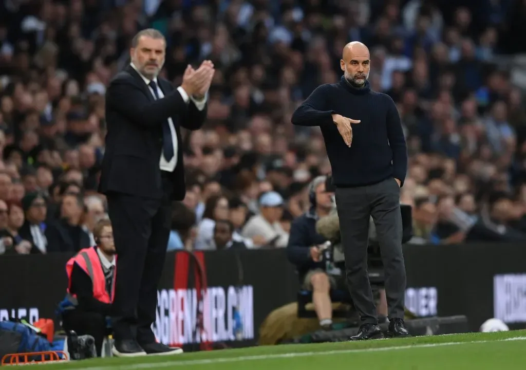 Ange Postecoglou e Pep Guardiola: Tottenham x Manchester City. Foto: Justin Setterfield/Getty Images.