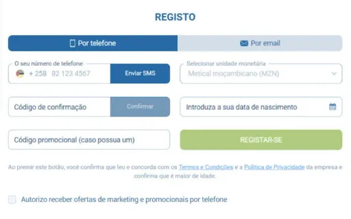 Como fazer o 1xBet registo através do telemóvel