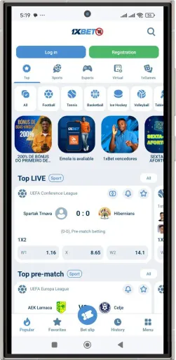 Registo na 1xBet através da App da operadora