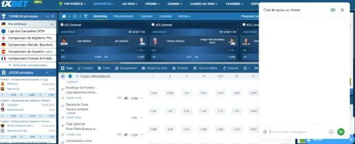Janela para contactar o suporte da 1xBet Moçambique