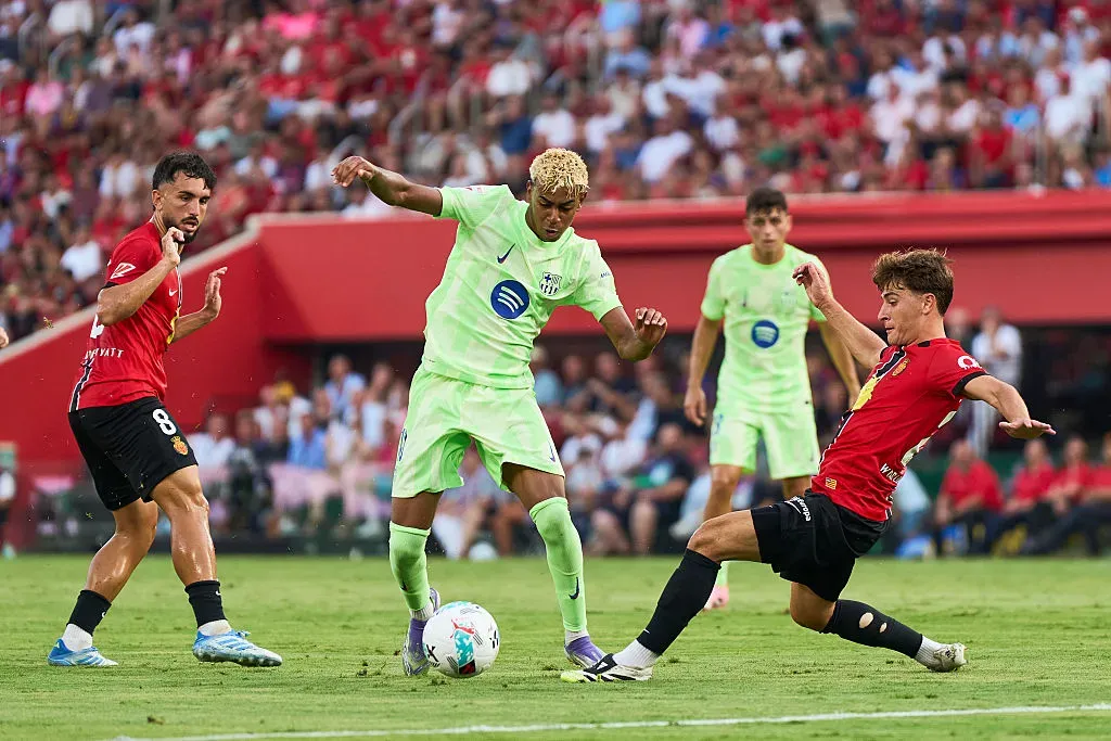 Lamine Yamal na vitória do Barcelona sobre o Mallorca. Foto: Getty Images