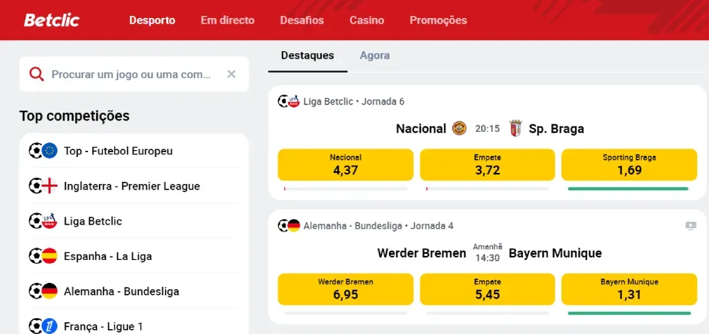 Página de apostas desportivas da Betclic - a melhor casa para iniciantes