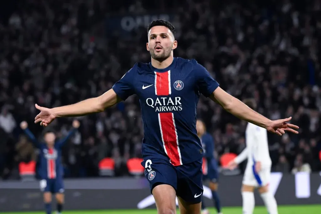 Gonçalo Ramos, avançado do PSG, celebra o seu golo. Foto: Imago