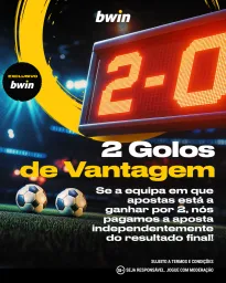 Dois golos de vantagem bwin: se aposta na equipa que está a ganhar por 2 golos, a bwin paga