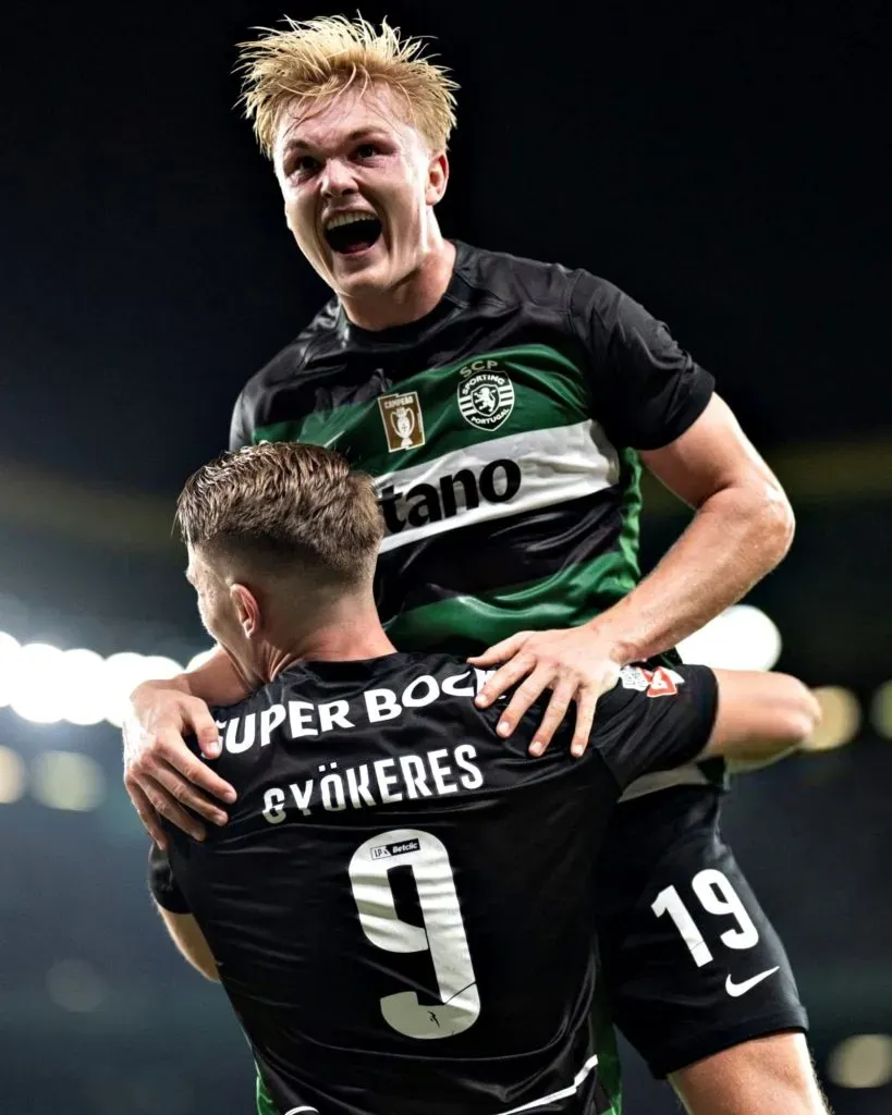 Viktor Gyokeres e Conrad Harder no Sporting. Foto: Liga Portugal