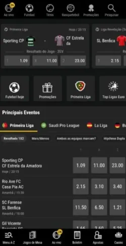 Bwin app: interface da aplicação móvel