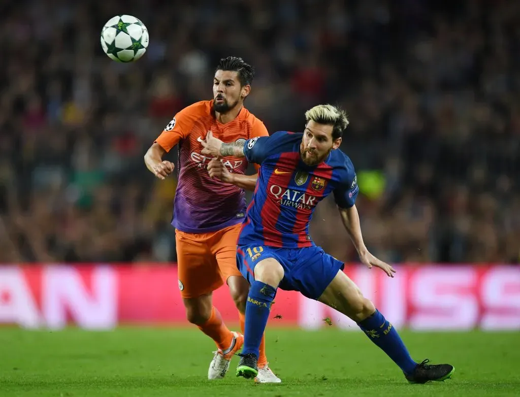 Nolito, quando estava no City, a jogar contra o Barcelona de Messi. Foto: Shaun Botterill/Getty Images.
