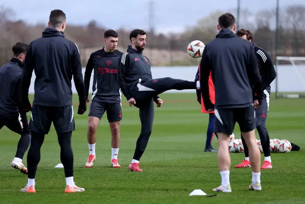 Bruno Fernandes no treino do Manchester United. Foto: Getty Images