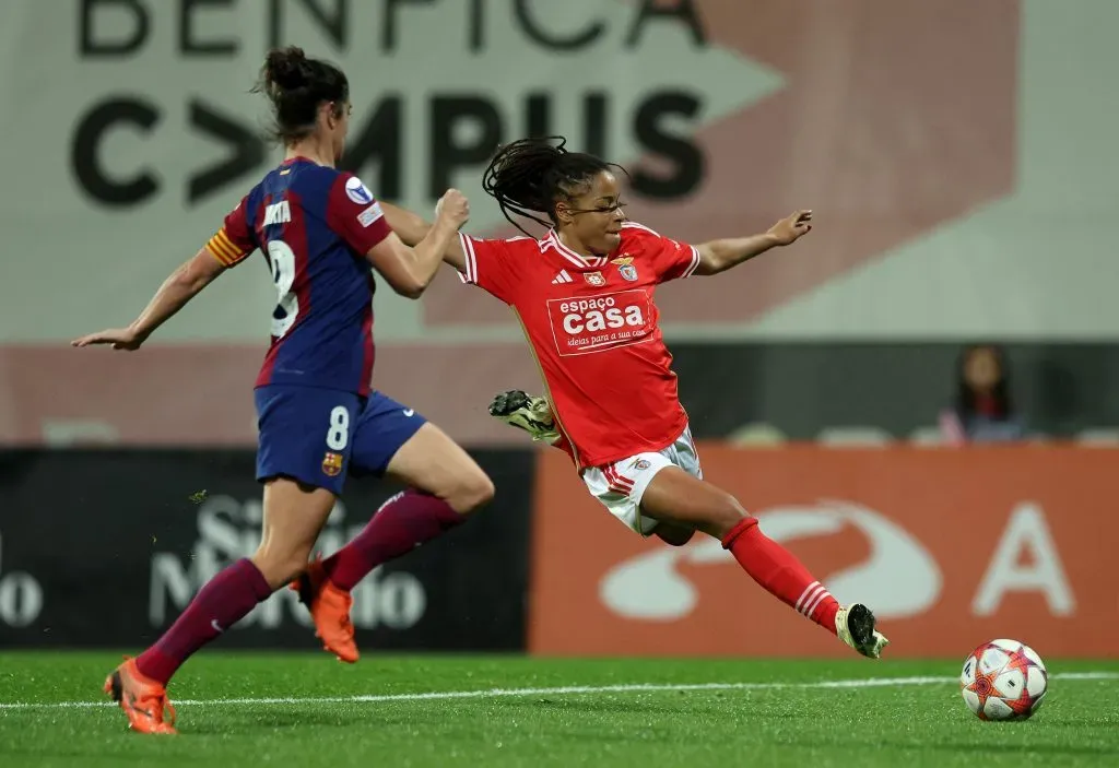 Jéssica Silva a jogar com o Benfica na Champions League. Foto: Carlos Rodrigues/Getty Images.