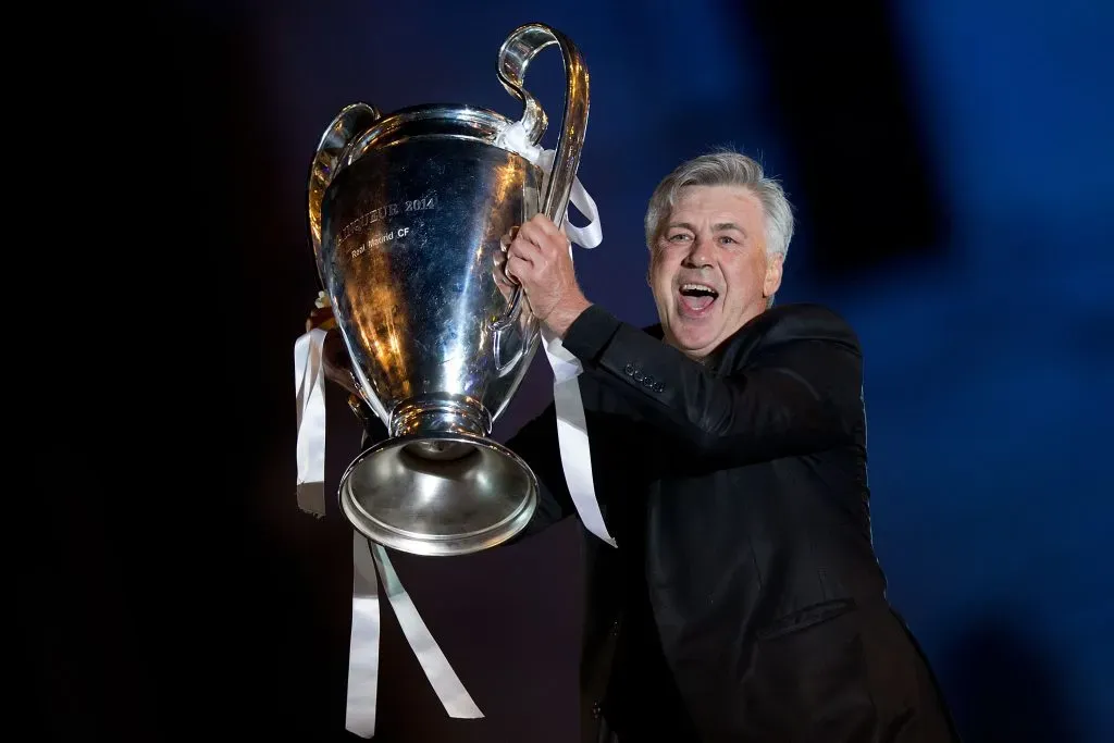 Carlo Ancelotti celebra vitória na Champions League, em 2014. Foto: Gonzalo Arroyo Moreno/Getty Images.