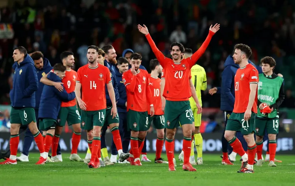 A alegria de Trincão, após os dois golos que ajudaram a apurar Portugal. Foto: Carlos Rodrigues/Getty Images.