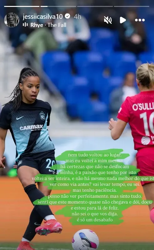 Mensagem de Jéssica Silva no Instagram. Foto: Reprodução.