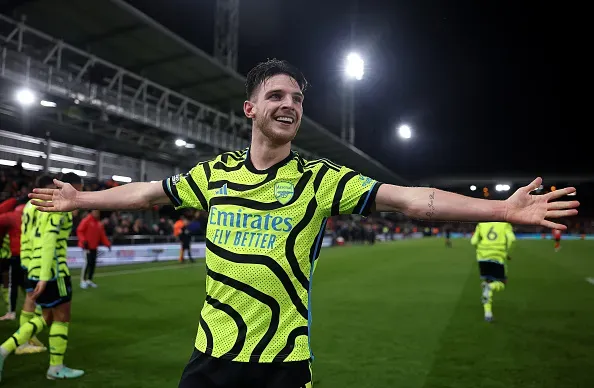 Declan Rice fez o golo da vitória do Arsenal sobre o Luton em 2023. Foto: Getty Images