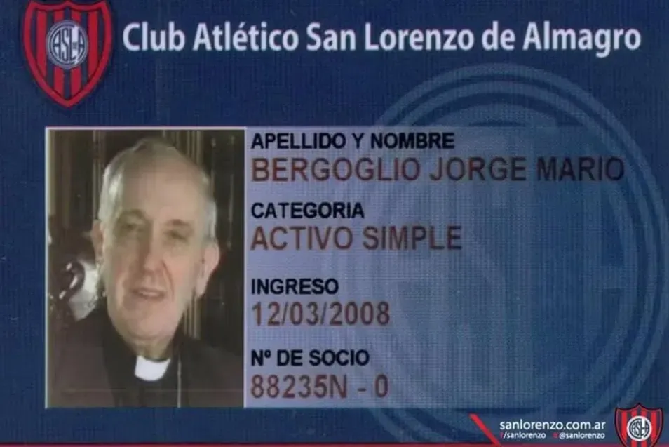 Carteira de sócio do Papa Francisco: Foto: reprodução.