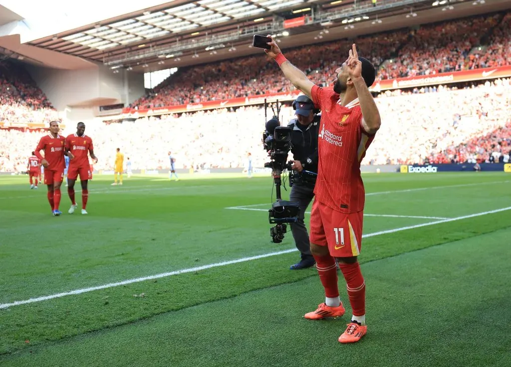 Mohamed Salah lidera a corrida à Bota de Ouro (Photo by Carl Recine/Getty Images)
