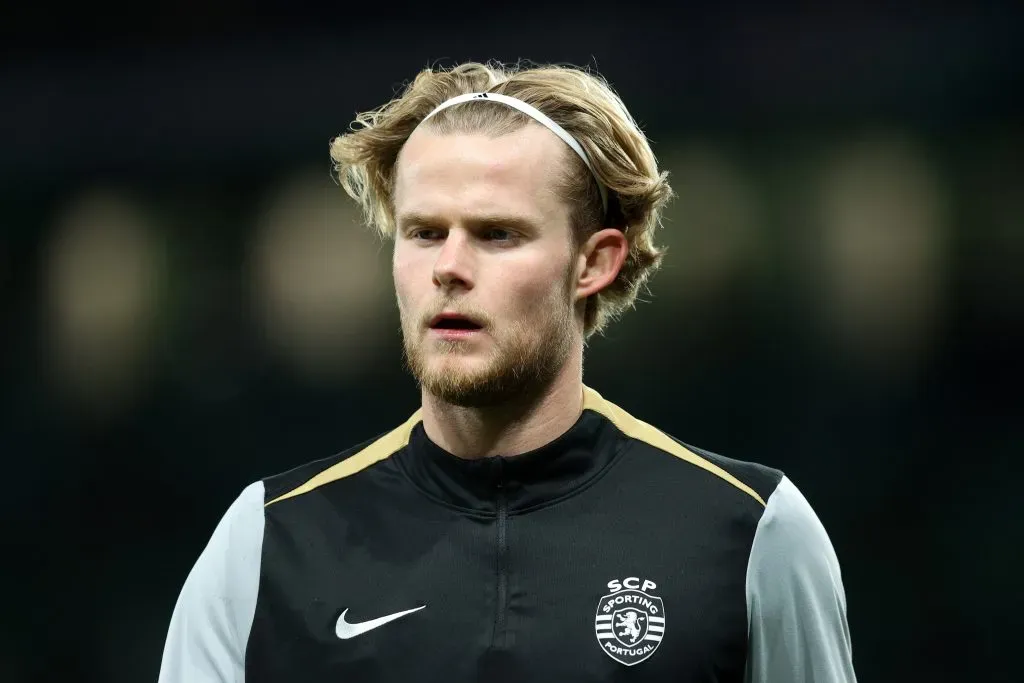 Morten Hjulmand está em risco de falhar o jogo com o Benfica Carlos Rodrigues/Getty Images)
